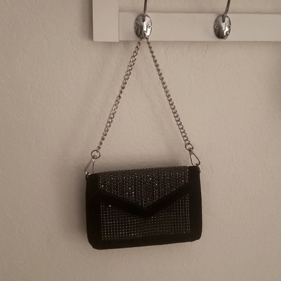 Beautiful sparkly silver and black suede shoulder purse with detachable strap - Picture 8 of 8